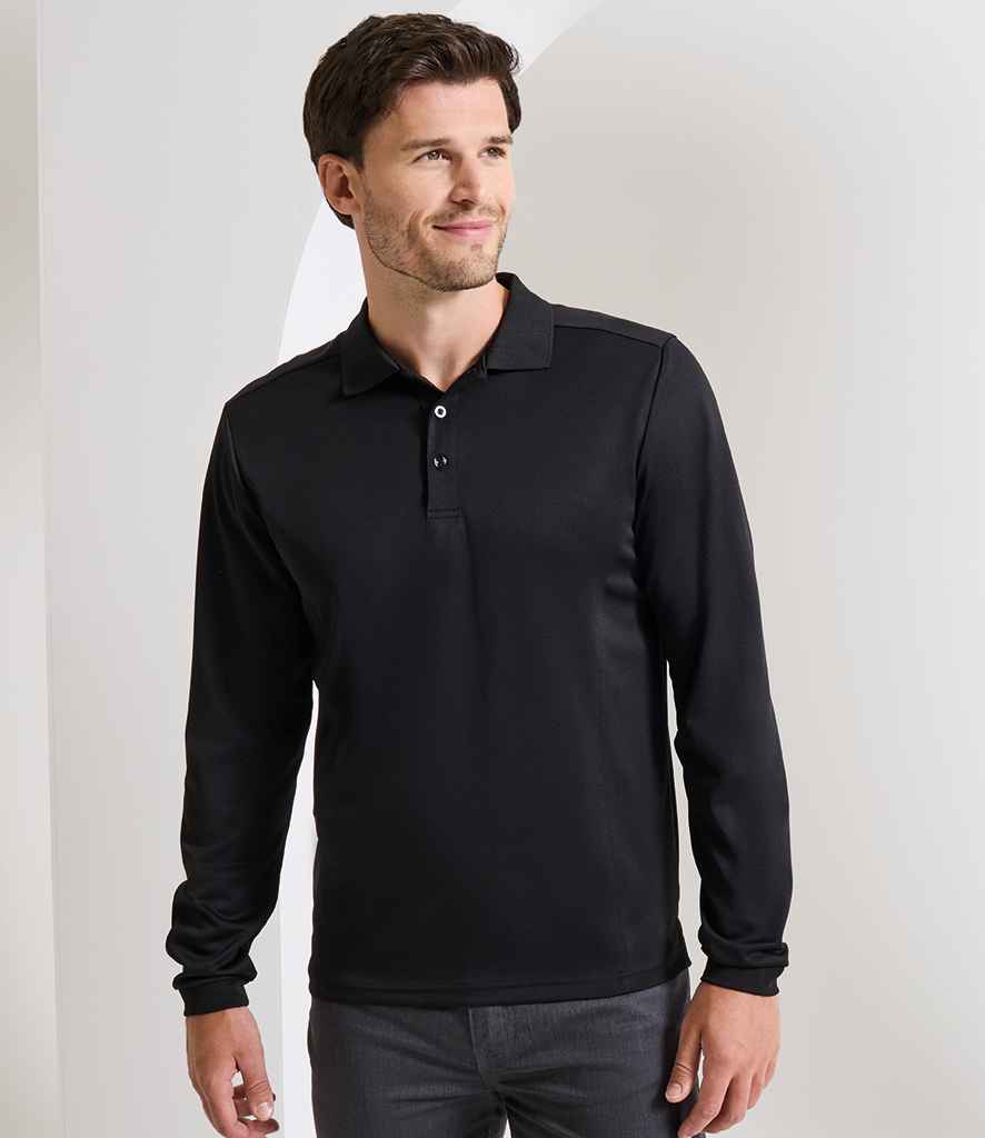Premier Long Sleeve Coolchecker® Piqué Polo Shirt | Black