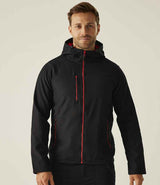 Regatta Navigate Two Layer Hooded Soft Shell Jacket | Black/Classic Red thumbnail 1