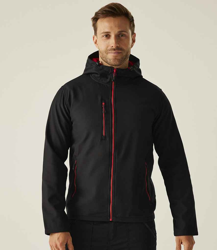 Regatta Navigate Two Layer Hooded Soft Shell Jacket | Black/Classic Red