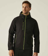 Regatta Navigate Two Layer Hooded Soft Shell Jacket | Black/Lime Green thumbnail 1