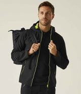 Regatta Navigate Two Layer Hooded Soft Shell Jacket | Black/Lime Green thumbnail 3