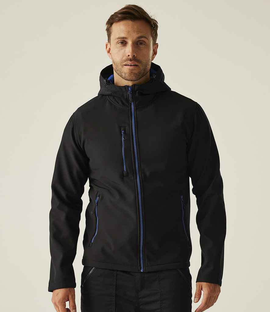Regatta Navigate Two Layer Hooded Soft Shell Jacket | Black/New Royal Blue