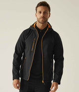 Regatta Navigate Two Layer Hooded Soft Shell Jacket | Black/Orange Pop thumbnail 3