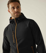 Regatta Navigate Two Layer Hooded Soft Shell Jacket | Black/Orange Pop thumbnail 4