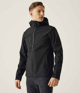 Regatta Venturer Three Layer Hooded Soft Shell Jacket | Black/Black thumbnail 1