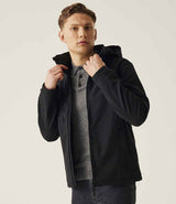 Regatta Venturer Three Layer Hooded Soft Shell Jacket | Black/Black thumbnail 3
