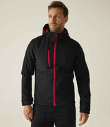 Regatta Venturer Three Layer Hooded Soft Shell Jacket | Black/Classic Red thumbnail 1