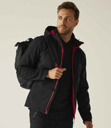Regatta Venturer Three Layer Hooded Soft Shell Jacket | Black/Classic Red thumbnail 3