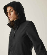 Regatta Ladies Venturer Three Layer Hooded Soft Shell Jacket | Black/Black thumbnail 5