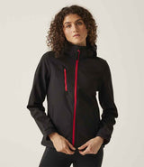 Regatta Ladies Venturer Three Layer Hooded Soft Shell Jacket | Black/Classic Red thumbnail 1