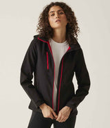 Regatta Ladies Venturer Three Layer Hooded Soft Shell Jacket | Black/Classic Red thumbnail 3