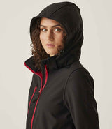 Regatta Ladies Venturer Three Layer Hooded Soft Shell Jacket | Black/Classic Red thumbnail 4