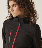 Regatta Ladies Venturer Three Layer Hooded Soft Shell Jacket | Black/Classic Red thumbnail 5