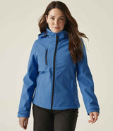 Regatta Ladies Venturer Three Layer Hooded Soft Shell Jacket | French Blue/Navy thumbnail 1
