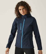 Regatta Ladies Venturer Three Layer Hooded Soft Shell Jacket | Navy/French Blue thumbnail 2