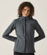 Regatta Ladies Venturer Three Layer Hooded Soft Shell Jacket | Seal Grey/Black thumbnail 1