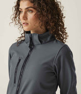 Regatta Ladies Venturer Three Layer Hooded Soft Shell Jacket | Seal Grey/Black thumbnail 5