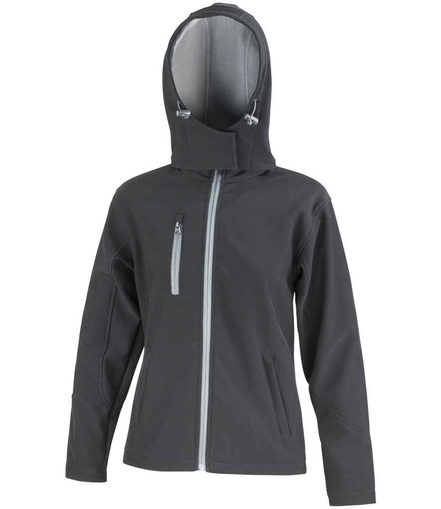 Result Core Ladies Hooded Soft Shell Jacket | Black/Grey