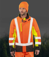 Result Recycled Three Layer Printable 3-Tone Safety Soft Shell Jacket | Fluorescent Yellow/Orange/Black thumbnail 1