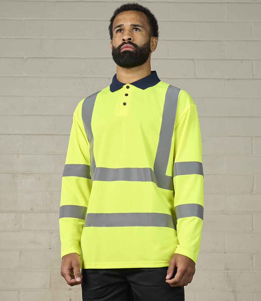 Pro RTX High Visibility Long Sleeve Polo Shirt | Yellow/Navy