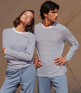 SF Clothing Unisex Long Sleeve Striped T-Shirt | White/Oxford Navy thumbnail 1
