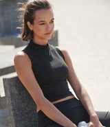 SF Clothing Ladies High Neck Crop Vest | Black thumbnail 1