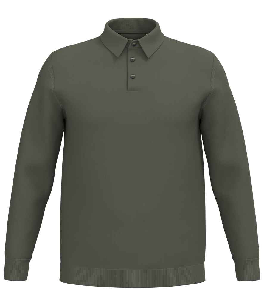 Spasso Knitted Long Sleeve Polo Shirt | Organic Khaki