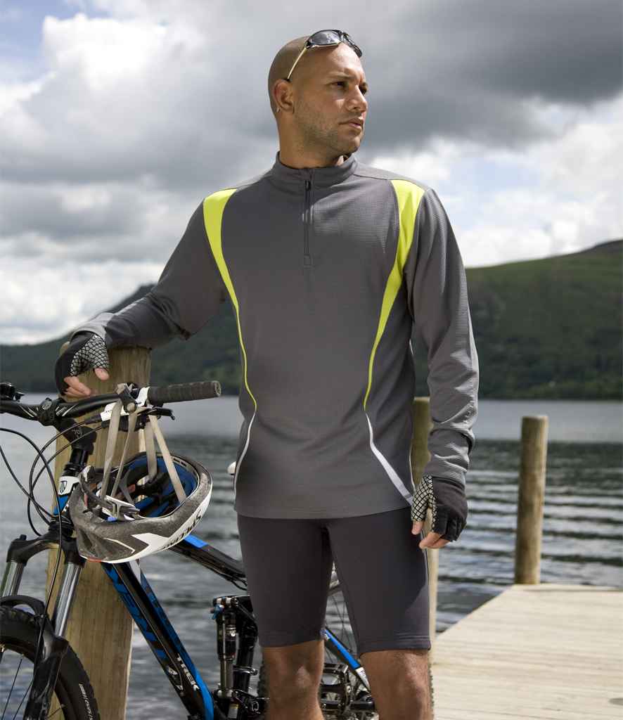 Spiro Unisex Zip Neck Trial Training Top | Grey/Lime Green/White