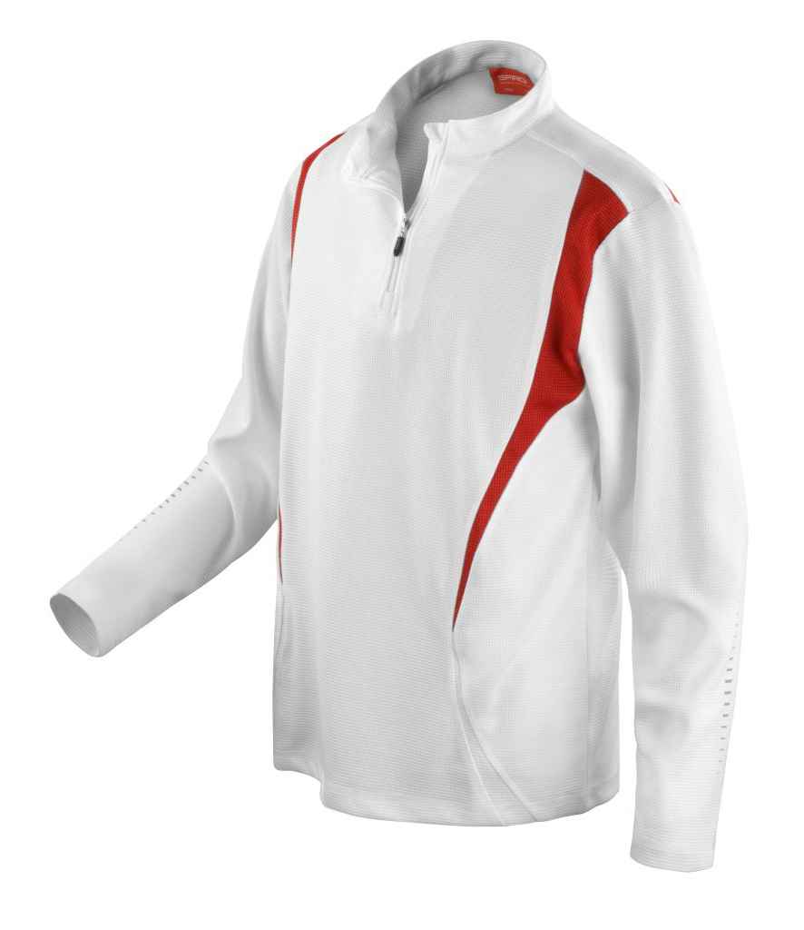 Spiro Unisex Zip Neck Trial Training Top | White/Red/White