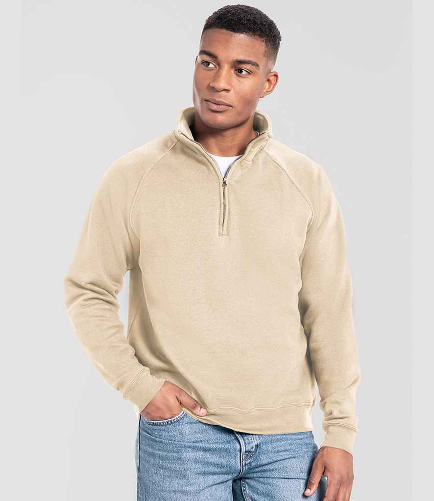 Fruit of the Loom Iconic Premium Zip Neck Sweatshirt | Desert Sand