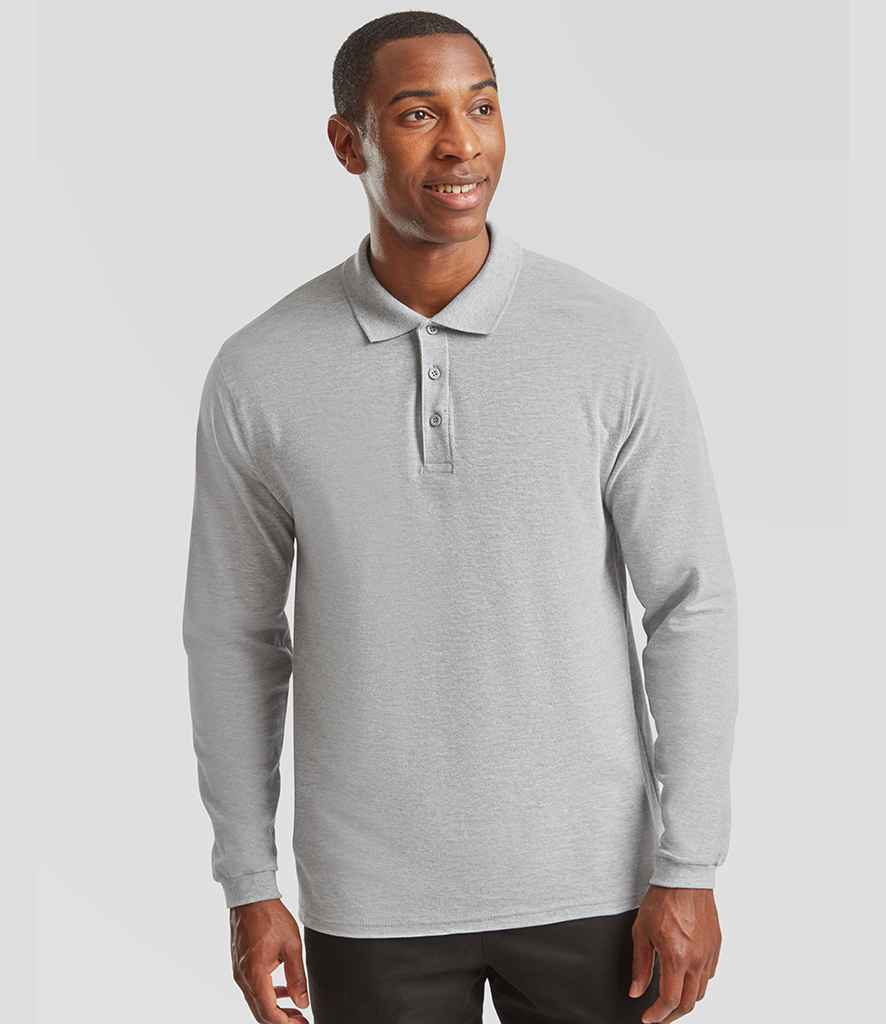 Fruit of the Loom Premium Long Sleeve Cotton Piqué Polo Shirt | Athletic Heather