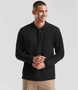 Fruit of the Loom Premium Long Sleeve Cotton Piqué Polo Shirt | Black thumbnail 1