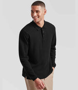 Fruit of the Loom Premium Long Sleeve Cotton Piqué Polo Shirt | Black thumbnail 3