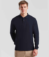 Fruit of the Loom Premium Long Sleeve Cotton Piqué Polo Shirt | Deep Navy thumbnail 1