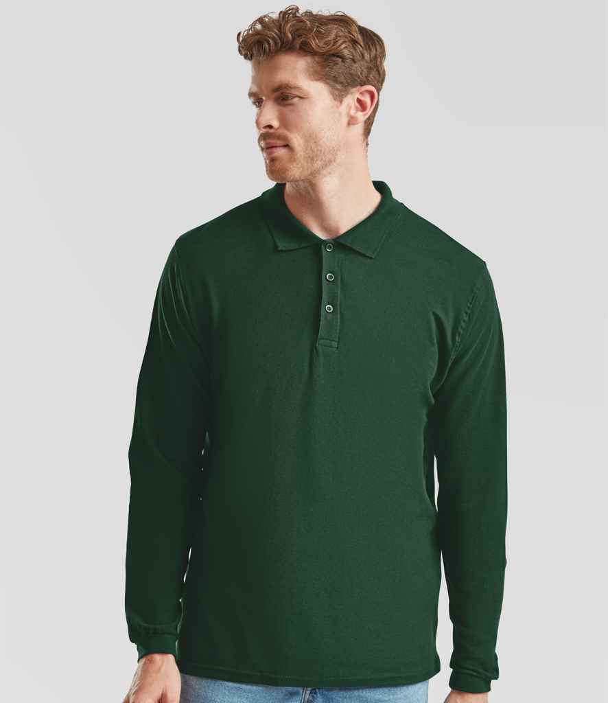 Fruit of the Loom Premium Long Sleeve Cotton Piqué Polo Shirt | Forest Green
