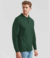 Fruit of the Loom Premium Long Sleeve Cotton Piqué Polo Shirt | Forest Green thumbnail 3