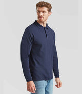 Fruit of the Loom Premium Long Sleeve Cotton Piqué Polo Shirt | Navy thumbnail 3