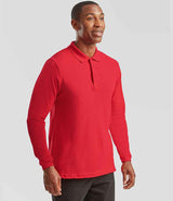 Fruit of the Loom Premium Long Sleeve Cotton Piqué Polo Shirt | Red thumbnail 1