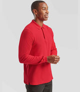 Fruit of the Loom Premium Long Sleeve Cotton Piqué Polo Shirt | Red thumbnail 3