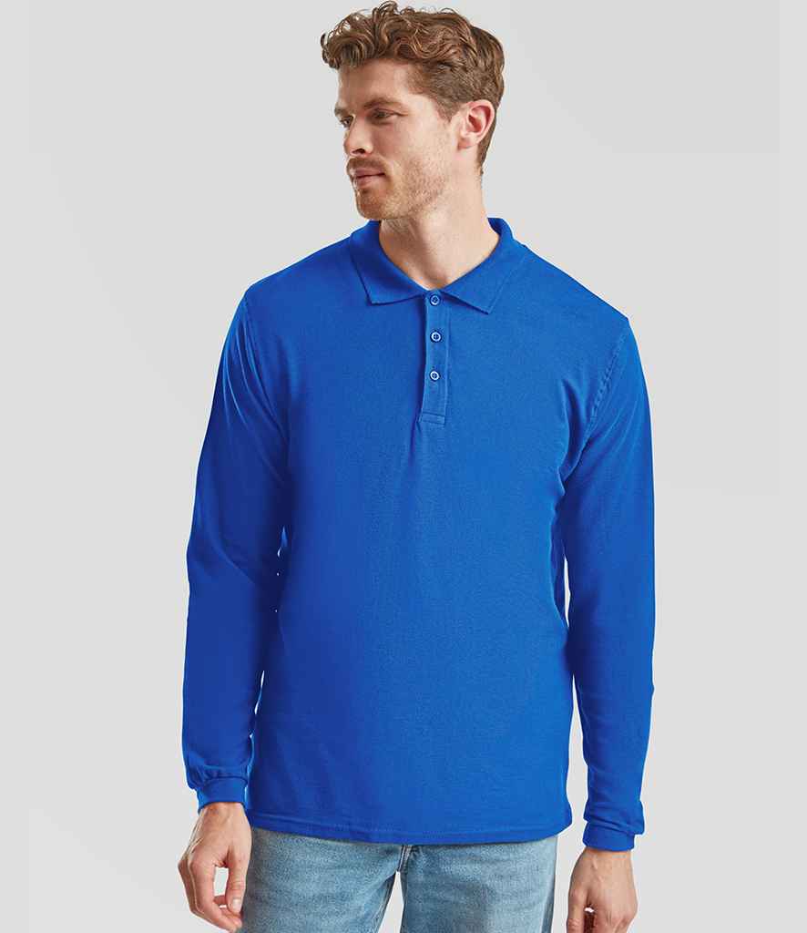 Fruit of the Loom Premium Long Sleeve Cotton Piqué Polo Shirt | Royal Blue