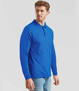 Fruit of the Loom Premium Long Sleeve Cotton Piqué Polo Shirt | Royal Blue thumbnail 3