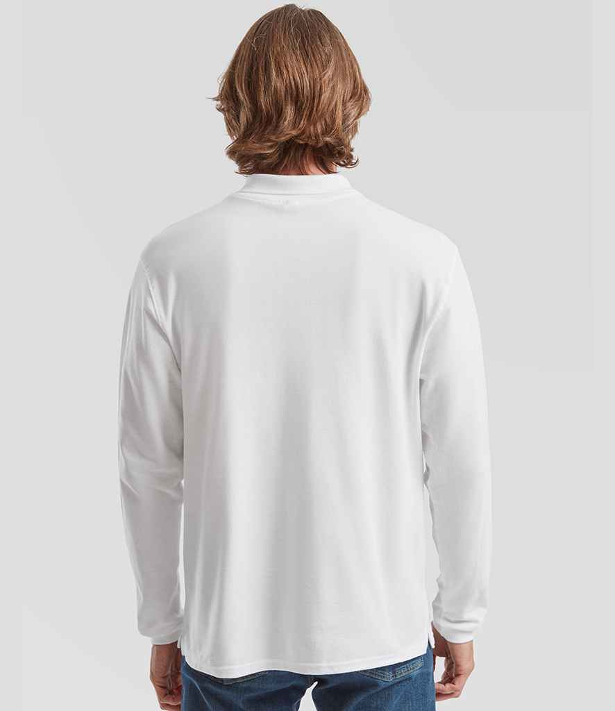 Fruit of the Loom Premium Long Sleeve Cotton Piqué Polo Shirt | White