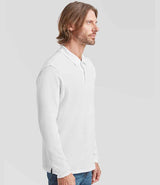 Fruit of the Loom Premium Long Sleeve Cotton Piqué Polo Shirt | White thumbnail 2