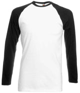 Fruit of the Loom Contrast Long Sleeve Baseball T-Shirt | White/Black thumbnail 4