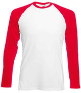 Fruit of the Loom Contrast Long Sleeve Baseball T-Shirt | White/Red thumbnail 4