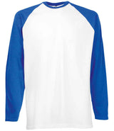Fruit of the Loom Contrast Long Sleeve Baseball T-Shirt | White/Royal Blue thumbnail 4