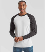 Fruit of the Loom Contrast Long Sleeve Baseball T-Shirt | White/Black thumbnail 1