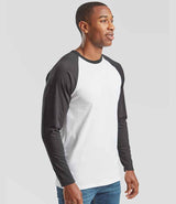 Fruit of the Loom Contrast Long Sleeve Baseball T-Shirt | White/Black thumbnail 3