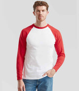 Fruit of the Loom Contrast Long Sleeve Baseball T-Shirt | White/Red thumbnail 1