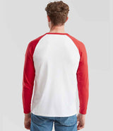 Fruit of the Loom Contrast Long Sleeve Baseball T-Shirt | White/Red thumbnail 2